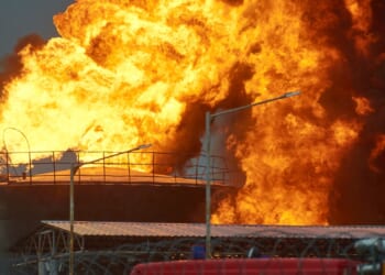 Fire on oil station after rocket attack.