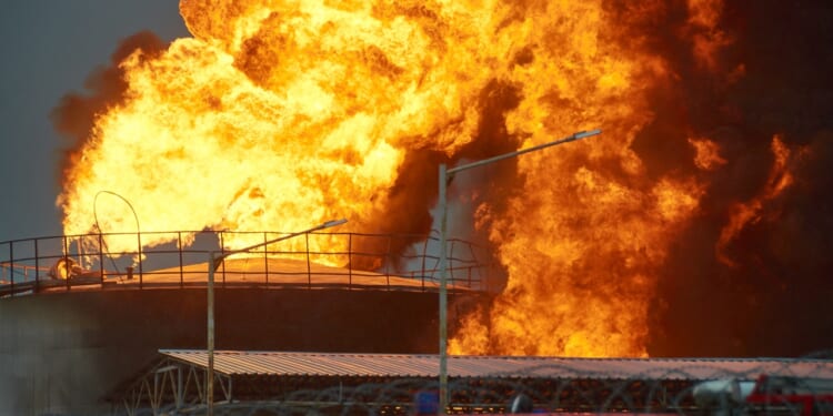 Fire on oil station after rocket attack.