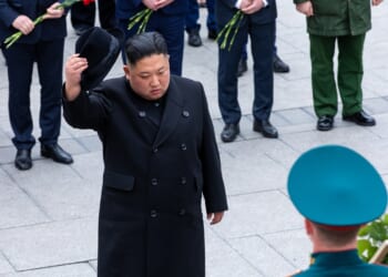 Kim Jong-un at a memorial in Vladivostok, Russia.