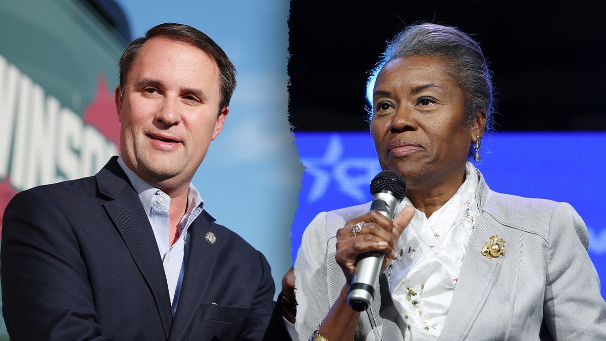 A split image of Jason Miyares and Winsome Sears