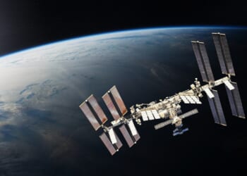 The International Space Station in orbit.