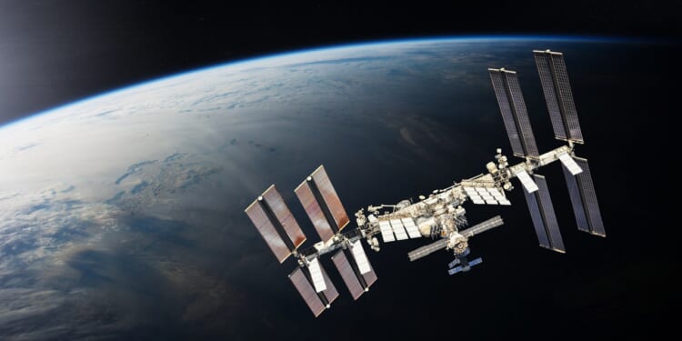 The International Space Station in orbit.
