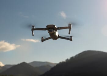 A quadcopter drone with a camera.