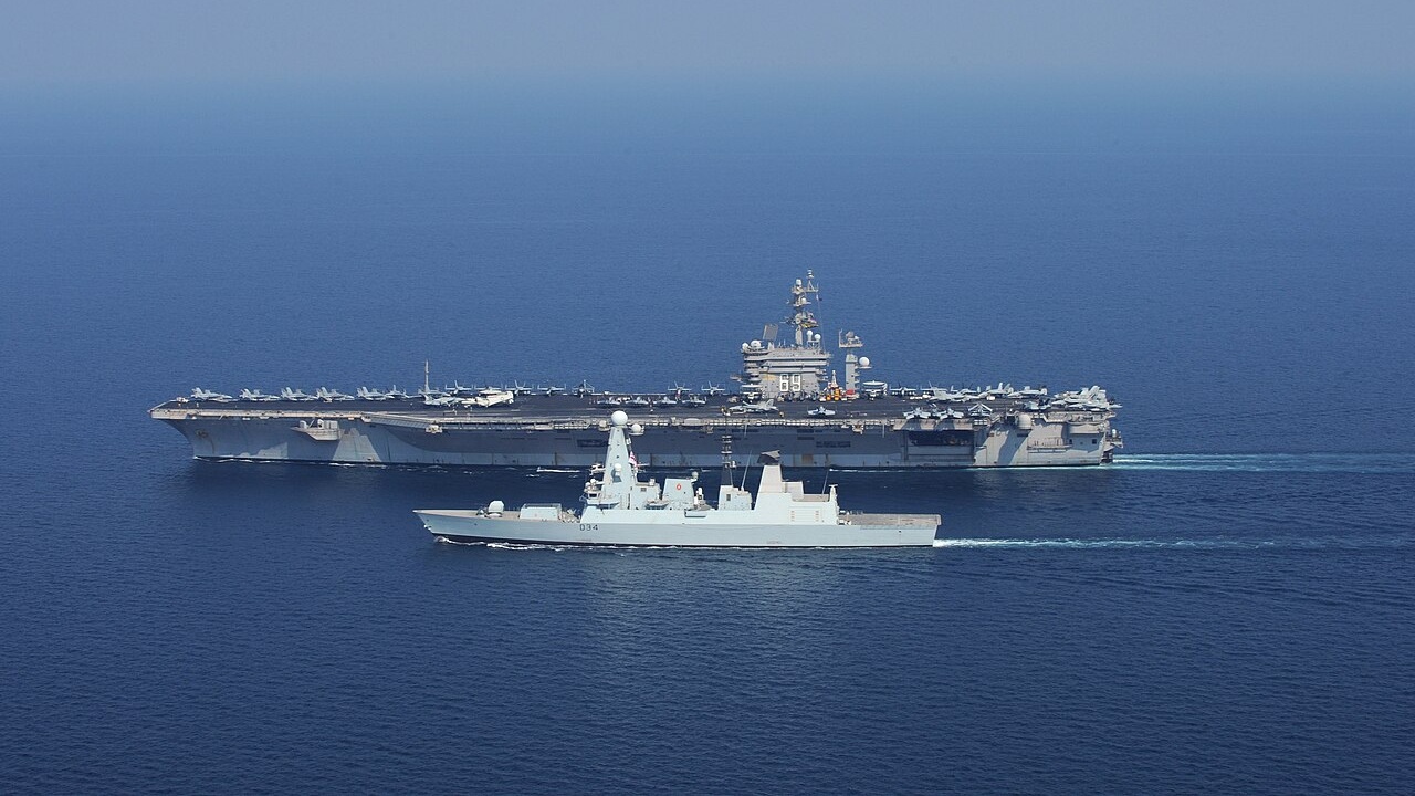 The HMS Diamond alongside the USS Eisenhower.