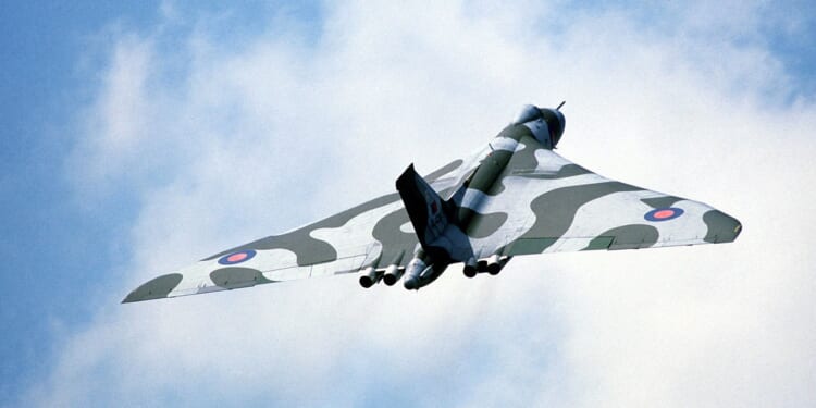 An Avro Vulcan bomber in flight.