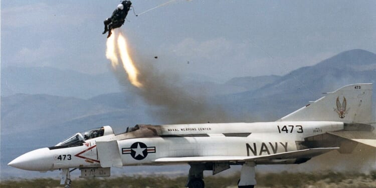 An ejector seat ground test from a US Navy aircraft.