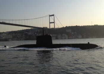 A Russian submarine at sail.