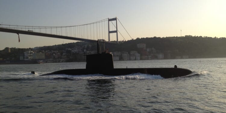 A Russian submarine at sail.