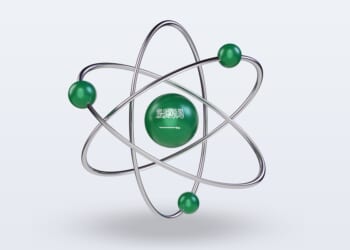 Saudi Arabia flag on nuclear energy atom