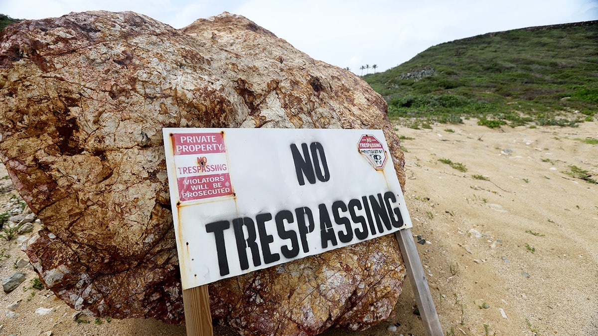 No trespassing sign on Epstein Island