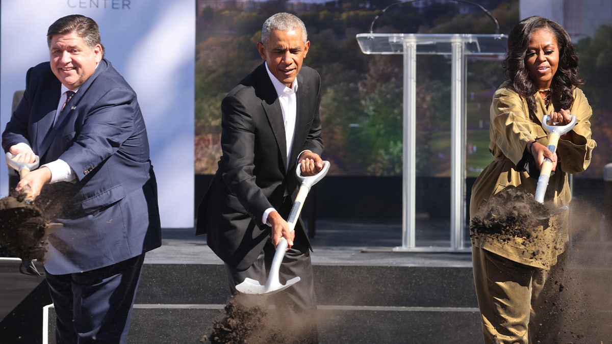Former President Obama and former first lady Michelle Obama take part in groundbreaking ceremony in Chicago