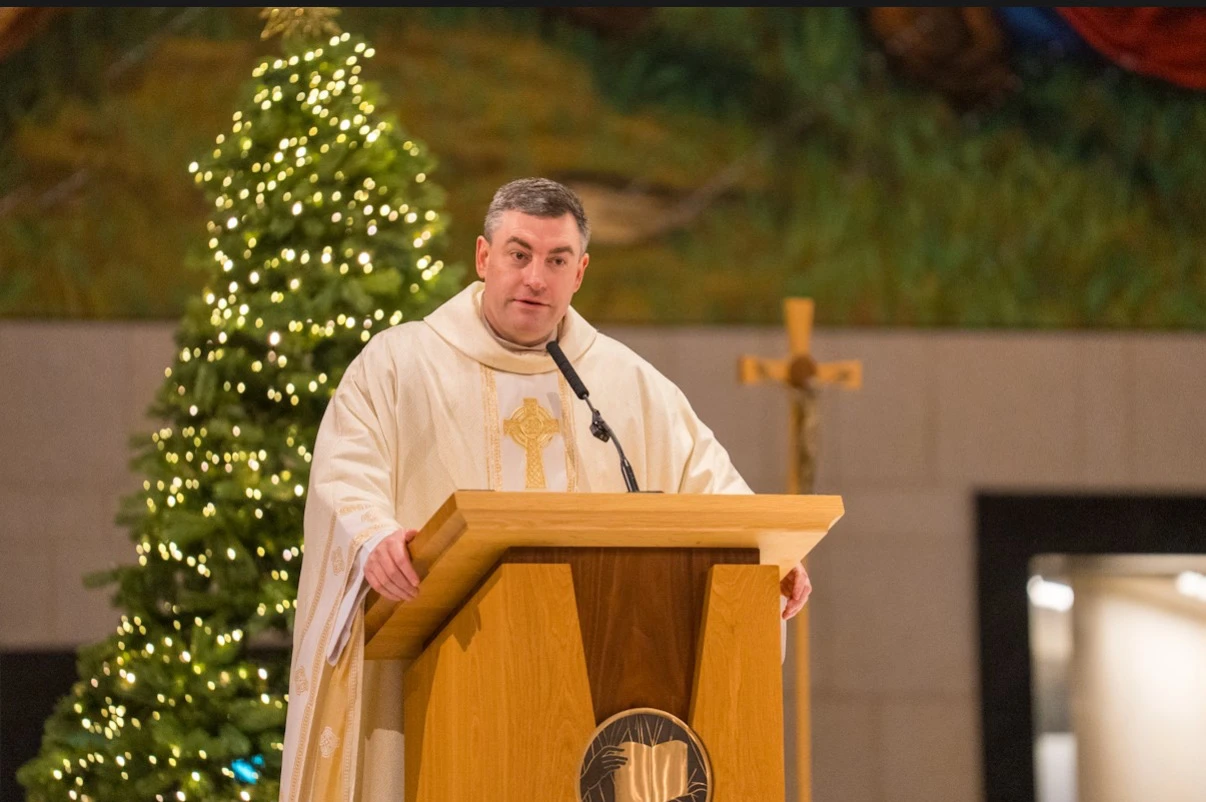Father Marius O’Reilly speaks at the First Saturdays Conference in Knock, Ireland, on Dec. 6, 2025. Credit: Photo courtesy of First Saturdays Conference