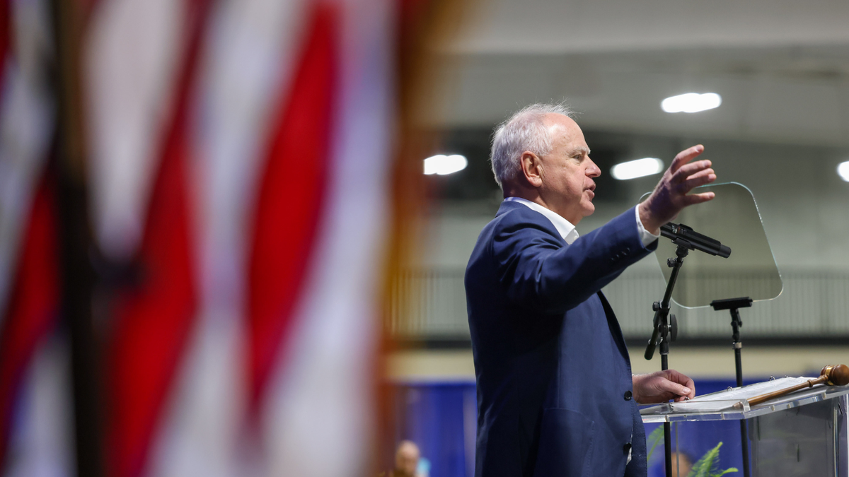 Minnesota Governor Tim Walz addresses a crowd in South Carolina.