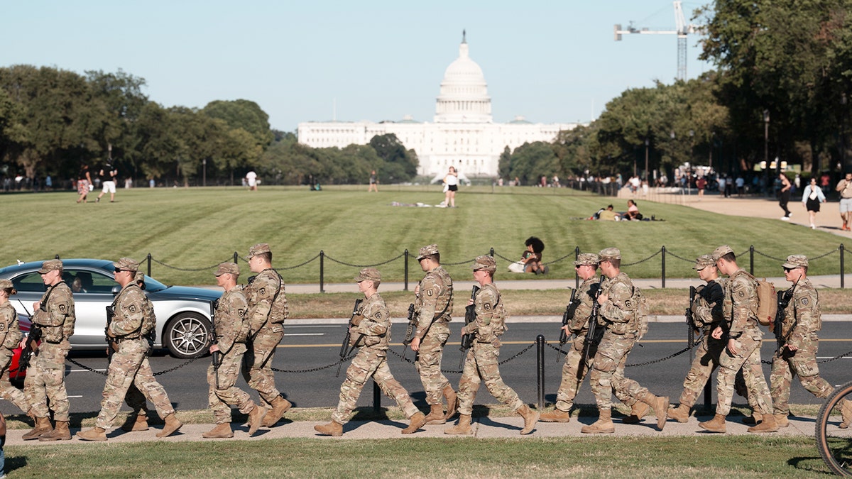 National Guard troops monitor a public area in Washington, D.C.