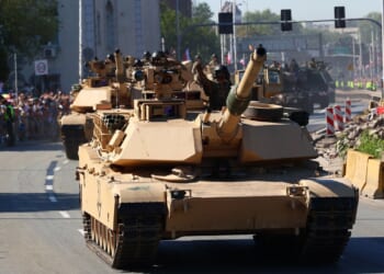 An Abrams tank in a parade.
