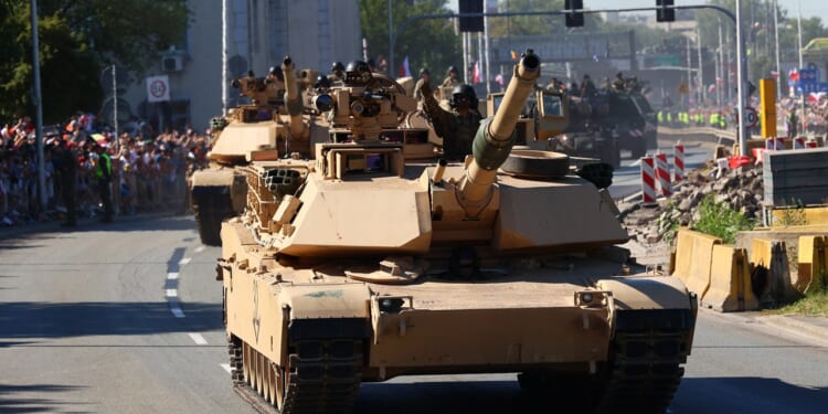 An Abrams tank in a parade.