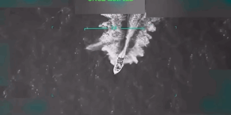 Surveillance footage of a Venezuelan boat on September 2, 2025, moments before airstrike.