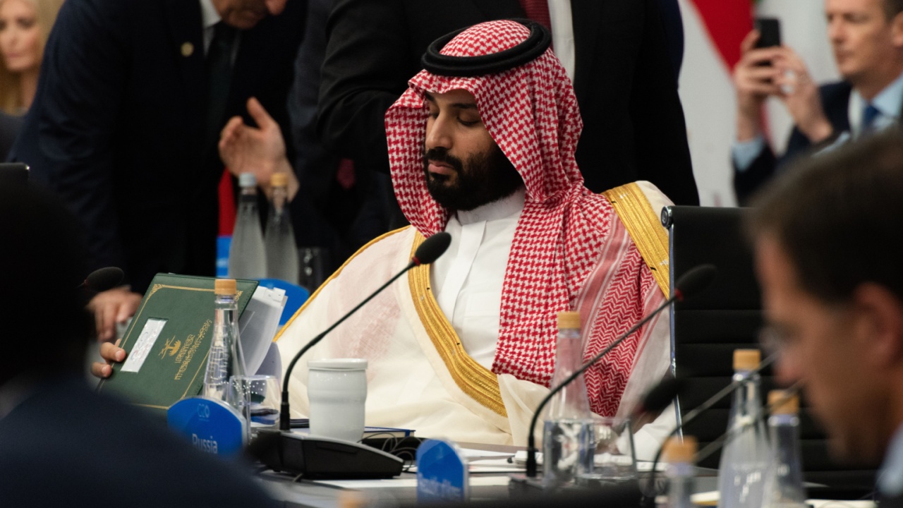 Saudi crown prince Mohammed bin Salman (MBS) appears at international conference.