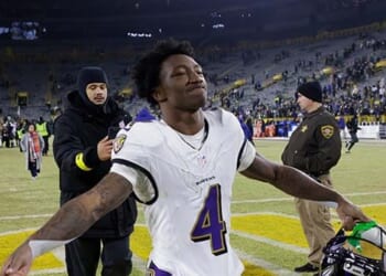 Cheesehead Shoves Baltimore Receiver from Lambeau Stands