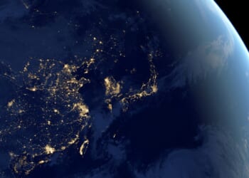 A view of East Asia from space.