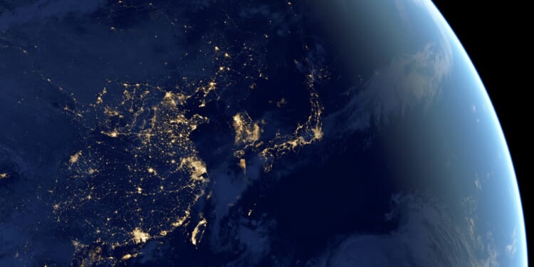 A view of East Asia from space.
