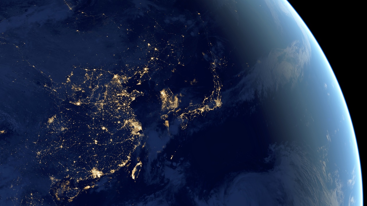 A view of East Asia from space.