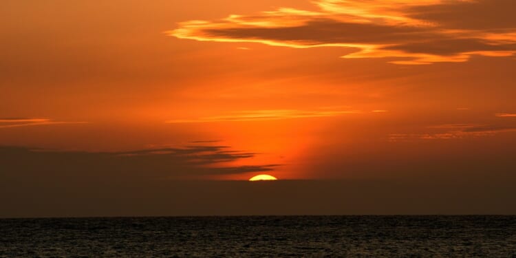 The Taiwan Strait at sunset.