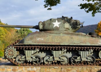 A World War II Sherman tank on display in Belgium.