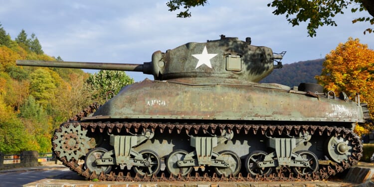 A World War II Sherman tank on display in Belgium.
