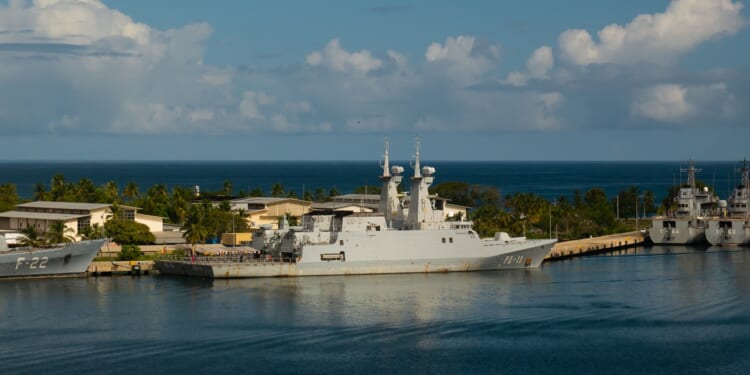 A Venezuelan warship in port.
