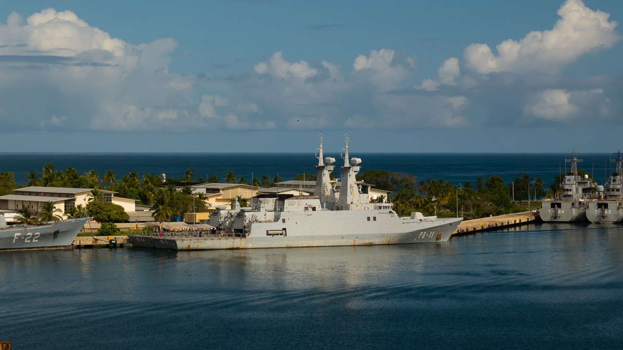 A Venezuelan warship in port.
