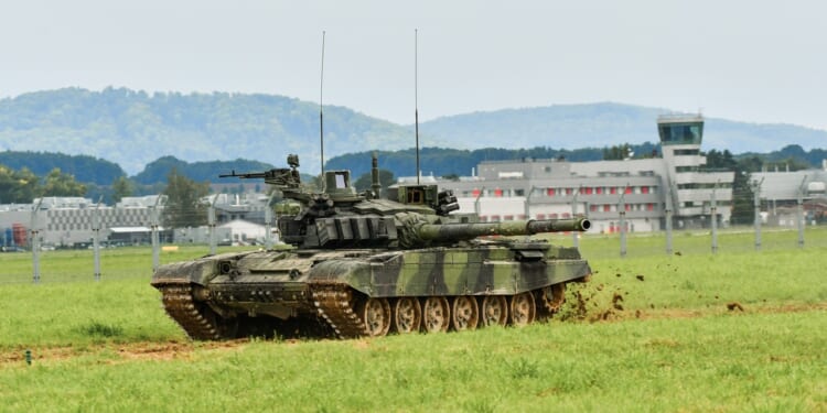 A Czech T-72 tank in a field.