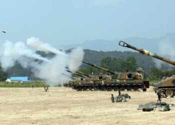 A test of the K-9 self-propelled howitzer.