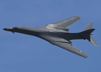 A B-1B Lancer from Dyess Air Force Base, Texas, performs a flyover during Tampa Bay AirFest at MacDill Air Force Base, Florida, March 30, 2024.