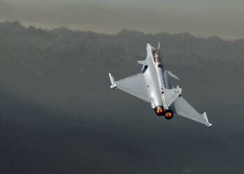 A Eurofighter Typhoon in flight.