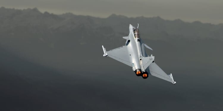 A Eurofighter Typhoon in flight.