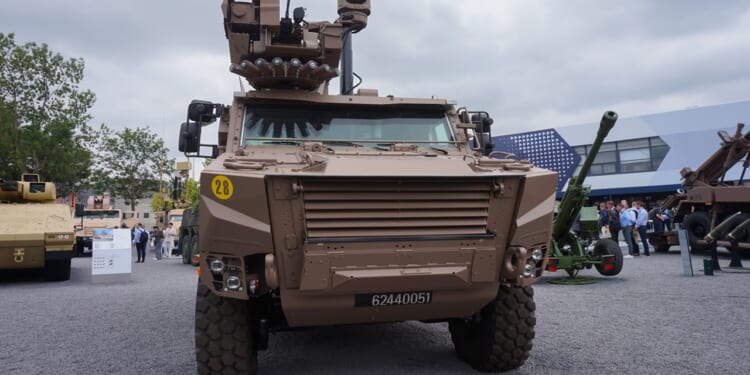 A French Serval armored vehicle on display.