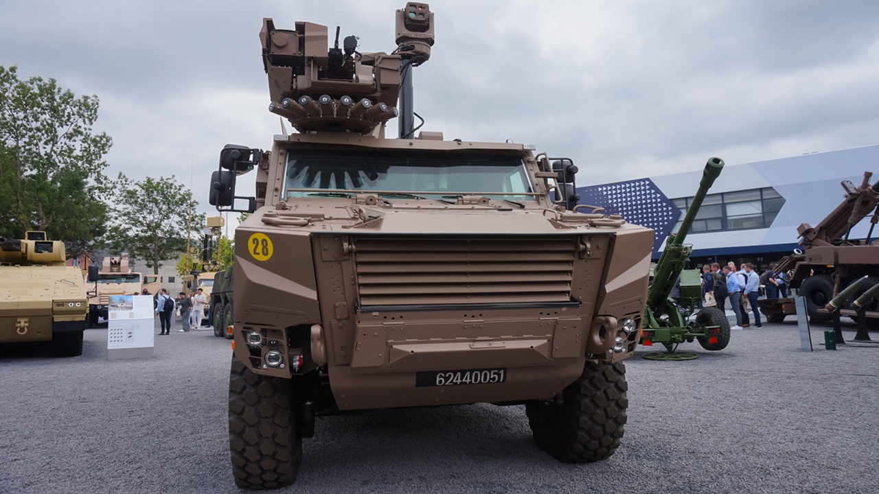 A French Serval armored vehicle on display.