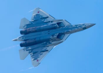 An Su-57 Felon fighter in flight.