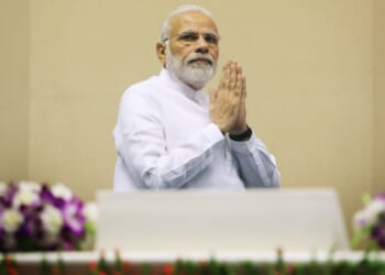 Narendra Modi prime minister of India appears at an event in New Delhi.