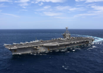 The U.S. Navy aircraft carrier USS Harry S. Truman (CVN-75) underway in the Atlantic Ocean on 11 September 2018.