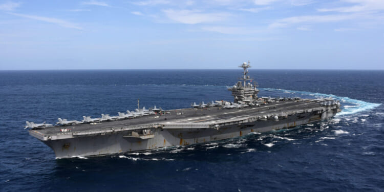 The U.S. Navy aircraft carrier USS Harry S. Truman (CVN-75) underway in the Atlantic Ocean on 11 September 2018.