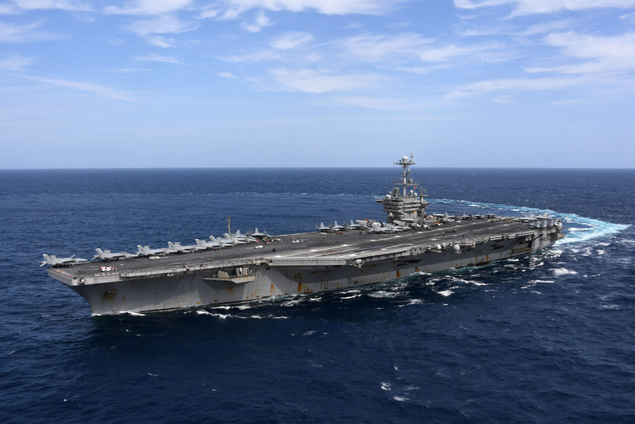 The U.S. Navy aircraft carrier USS Harry S. Truman (CVN-75) underway in the Atlantic Ocean on 11 September 2018.