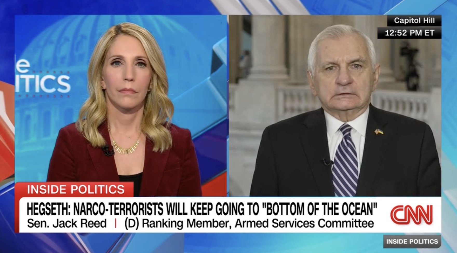 Senator Jack Reed discusses national security issues on CNN's Inside Politics, highlighting concerns about narco-terrorism and its implications for U.S. policy.