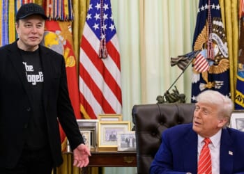 Donald Trump and Elon Musk in the Oval Office.