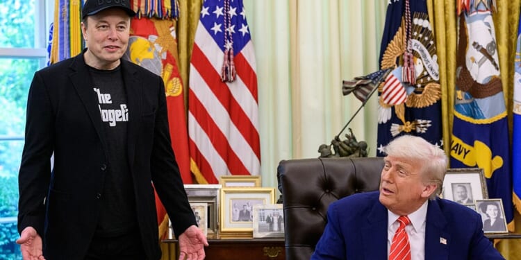 Donald Trump and Elon Musk in the Oval Office.