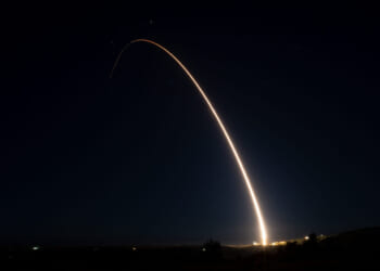 A team of Air Force Global Strike Command Airmen launched an unarmed Minuteman III intercontinental ballistic missile equipped with a test reentry vehicle at 11:01 P.M.