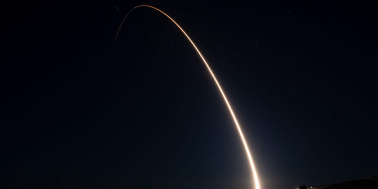 A team of Air Force Global Strike Command Airmen launched an unarmed Minuteman III intercontinental ballistic missile equipped with a test reentry vehicle at 11:01 P.M.
