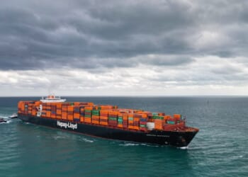 Container ship on stormy seas.