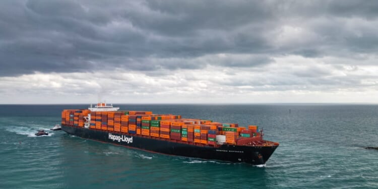 Container ship on stormy seas.